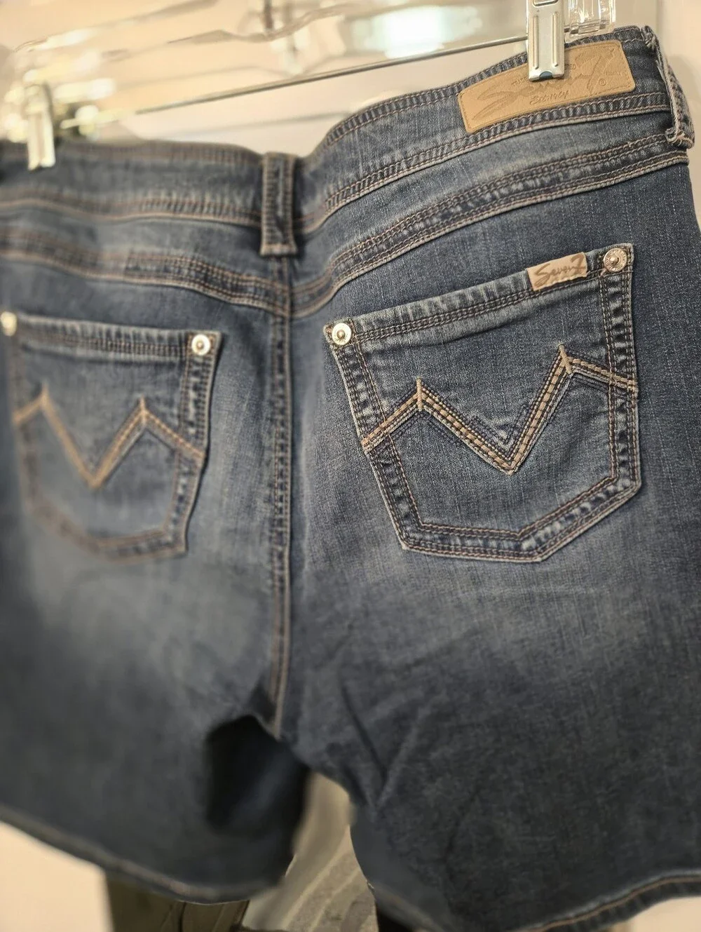 Seven7 Medium Wash Distressed Denim Bermuda Shorts